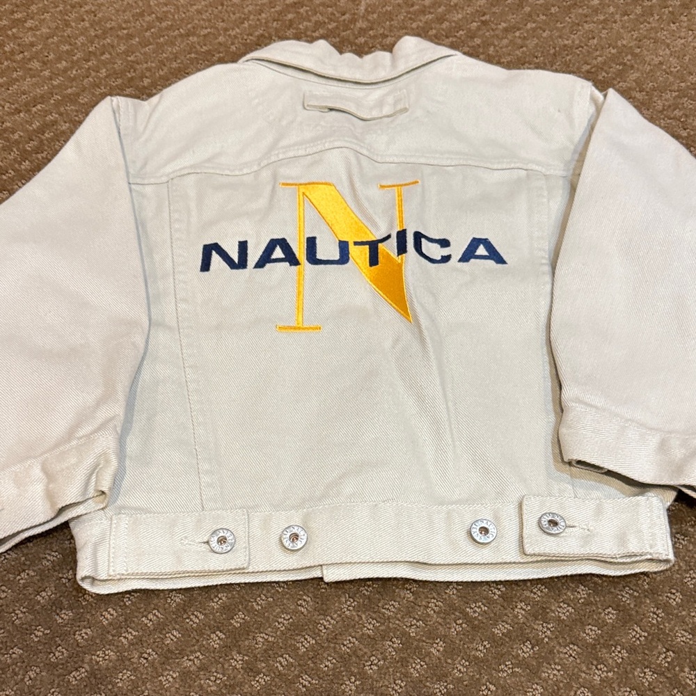 Nautica Kids Jean Jacket in Cream with Yellow and Blue Logo